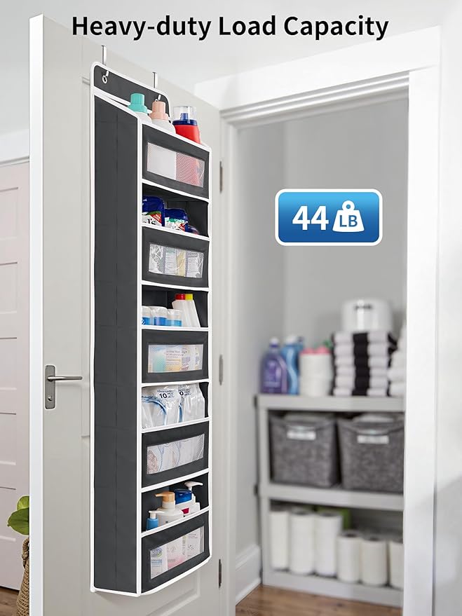 JARLINK Over the Door Organizer for Pantry, Bathroom, 5 Shelf Black, 2 Pack | Anti-Tilt Design, 44 lb Load Capacity, Hanging Door Organizer with 5 Large Capacity Pockets, Behind Door Storage for Nursery - Image 6