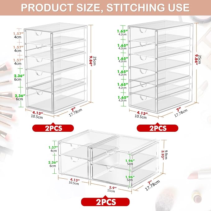 6-Pack 30-Drawer Acrylic Storage & Makeup Organizer for Desk | Smooth-glide drawers, clear body, dustproof, for office supplies, pens, stationery, jewelry, cosmetics, craft bits - Image 3