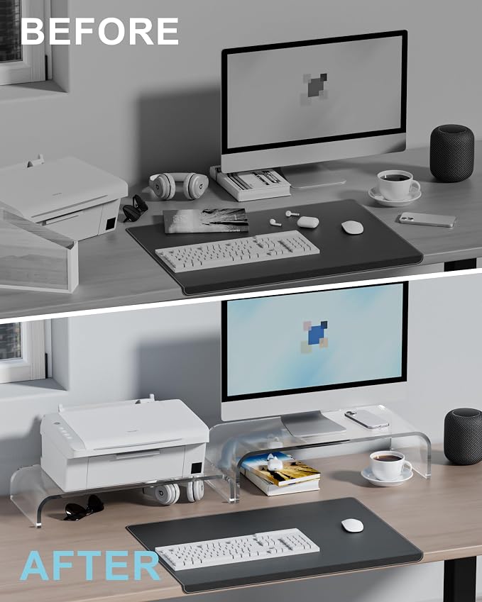 Acrylic Dual Monitor Stand Riser 2 Tier, Modular Laptop Stand for Desk, Multifunctional Desktop Organizer Shelf for PC, iMac, Printer, Detachable Monitor Stand for Office or Home, Clear - Image 7