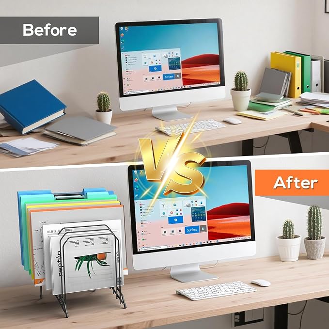 Incline Sorter Desk File Organizer, Metal Desk Magazine Folder Holder with 8-Section Vertical Compartments Rack File Organizer for Office, Home, School - Image 4
