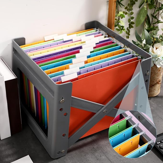 Yaomiao 24 Pack Hanging File Folders, 3 Pleats,Bright Color | Letter Size File Cabinet Folders, with 1/5-cut Adjustable Tabs, Expandable Document Cabinet, Home Desk Office Organization - Image 7