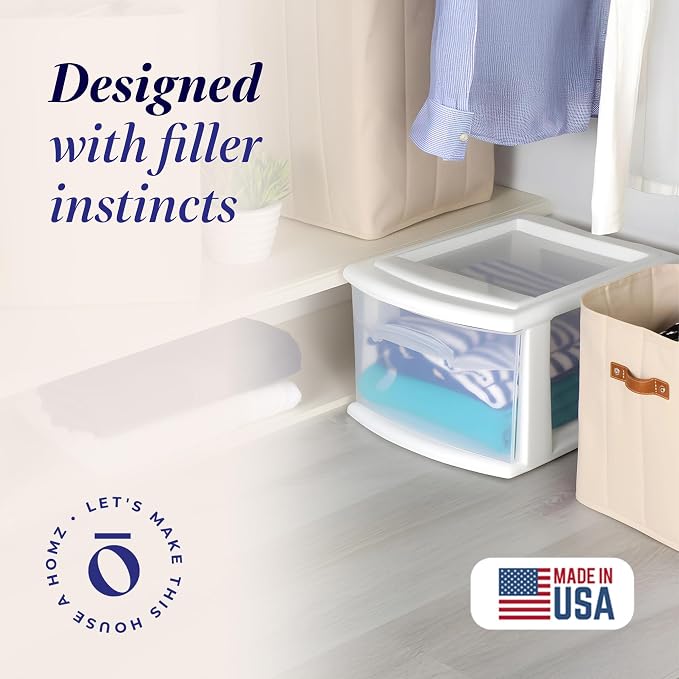 HOMZ 1 Drawer Storage Cart, Medium Plastic Container, White Frame, 2 Pack | 14.25" Wide Medium Tote with 1 Clear Drawer for Organizing Bathrooms, Bedrooms, Home Offices, Closets, and Dorm Rooms - Image 4