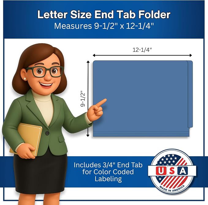 Blue File Folders, USA Made, Doctor Stuff, Two 2" Bonded Fasteners, Durable 11pt, Reinforced End Tab File Folders with 2 Prongs, Colored Office & Medical Charts Patient Chart, Box of 50 - Image 2