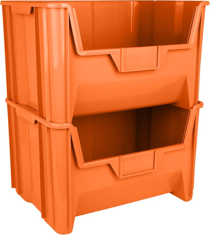 HE HUDSON EXCHANGE 20" x 15" x 12.5" (54 Pack) Plastic Giant Stackable Hopper Bin, Orange - Image 3