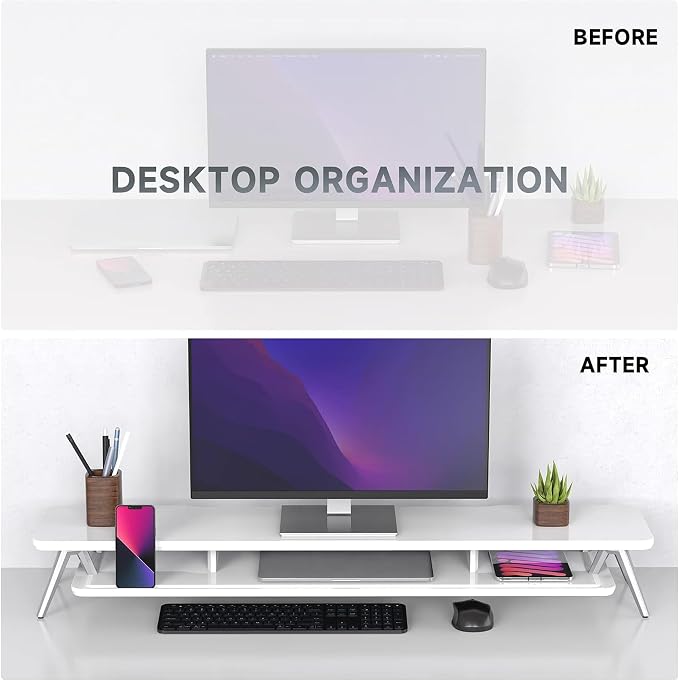 Fenge Dual Monitor Stand, Monitor Stands Riser for 2 monitors, 42.5 Inch Wood Desk Shelf with Storage Organizer and Cable Management for Office Desk Accessories - Image 6