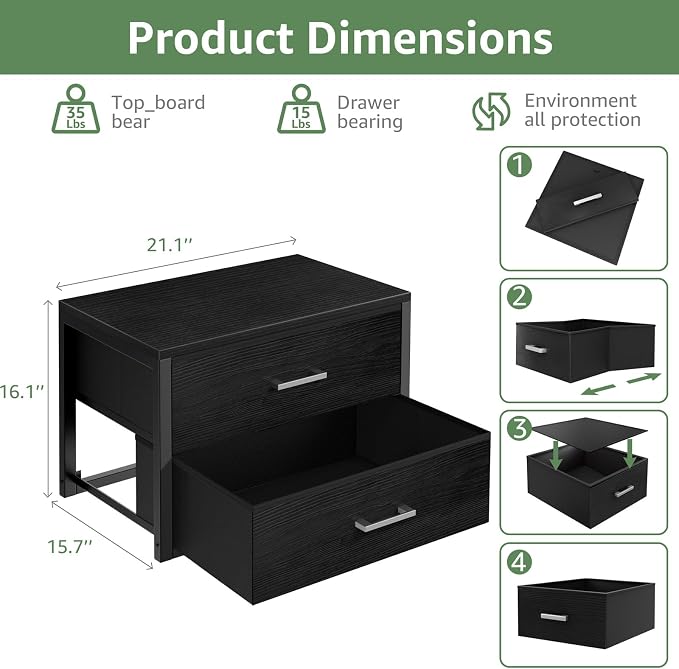 BOLUO Stackable Storage Drawers Closet Organizers and Storage Fabric 2 Drawer Dresser for Bedroom Set of 2 Black Modern - Image 3