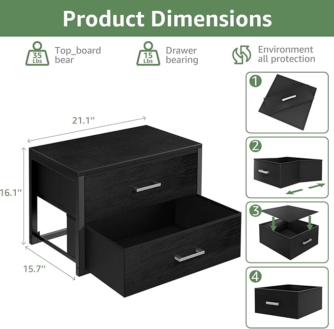 BOLUO Stackable Storage Drawers Closet Organizers and Storage Fabric 2 Drawer Dresser for Bedroom Office Black Modern - Image 3