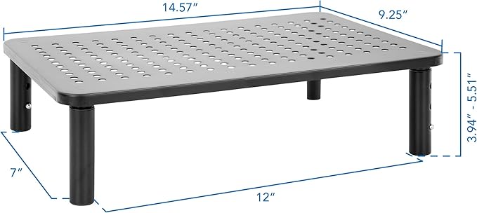 Mount-It! Height Adjustable Single Monitor Riser | Metal Mesh Computer Screen Platform | Desktop Riser for Laptop, Monitor, and Printer | 44lbs Capacity (Black) - Image 6