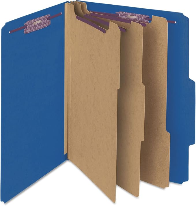 Smead Pressboard Classification File Folder with SafeSHIELD Fasteners, 3 Dividers, 3" Expansion, Legal Size, Dark Blue, 10 per Box (19096) - Image 4