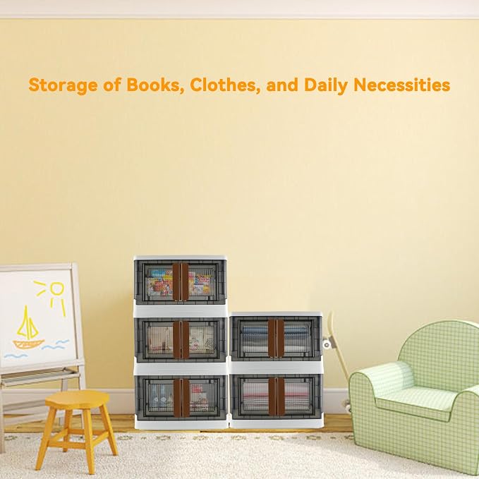 Storage Bin, Foldable Cabinet, 8.4 Gallon (32L) Capacity (Each One), 2 Packs, Collapsible Box with Lids, Transparent, Organizers for Living Room, Bedroom - Image 9