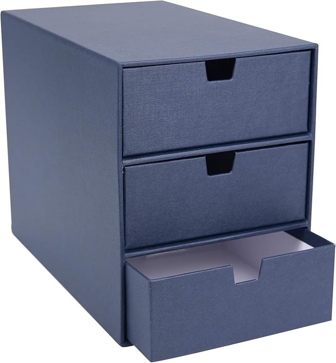 Bigso Box of Sweden Ingrid 3-Drawer Fiberboard Desk Organizer for Office Supplies & Accessories - Stackable Makeup Drawer Organizer - 6.3in x 9.9in x 8.1in - Blue (Pack of 2) - Image 8