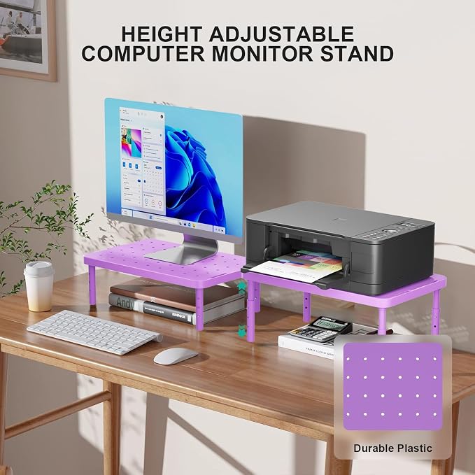 WALI Computer Monitor Stand for Desk, Adjustable Laptop Riser, up to 44 lbs | Desk Monitor Riser Underneath Storage, Fits Notebook, Laptops, Printers, for Home, Office, School(PTT001-V), Violet - Image 2