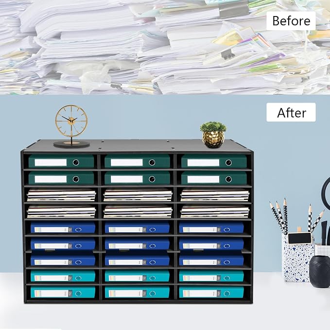 27 Slots Desktop File Sorter Literature Organizer Mail Paper Storage Cabinet Large PVC Classification Display Cabinet for Files Documents Letters, Office School Home Use (Black) - Image 4