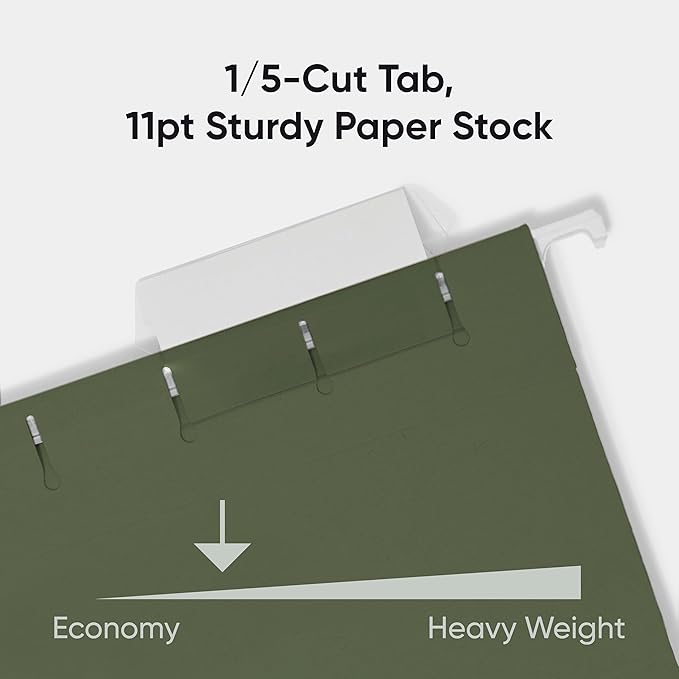 Smead Hanging File Folder, 1/5-Cut Adjustable Tab, Letter Size, Standard Green, Hanging Folders for Filing Cabinets, File Organizer Folder, 25 Count - Image 4