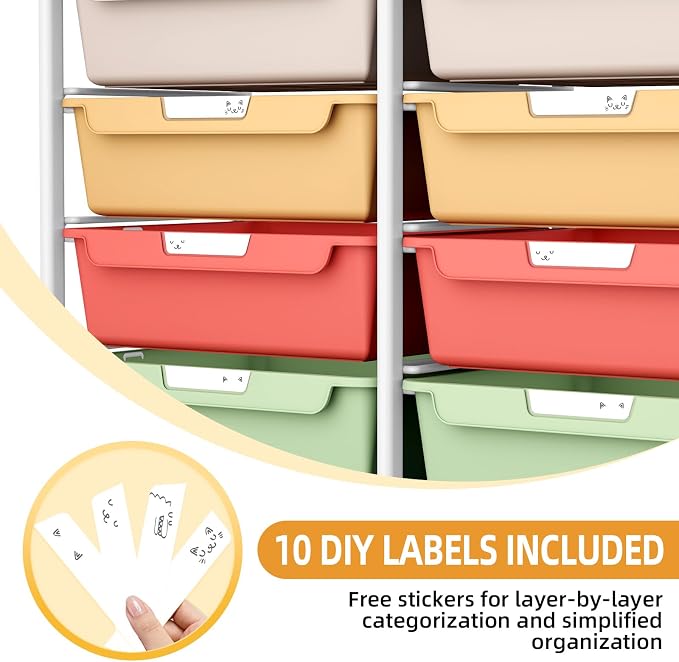 10 Drawer Rolling Storage Cart with Wood Top for Classroom Crafts Colorful | Easy Setup, Large Capacity, Sturdy Build, Lockable Mobility, For office, classroom and home supplies - Image 6