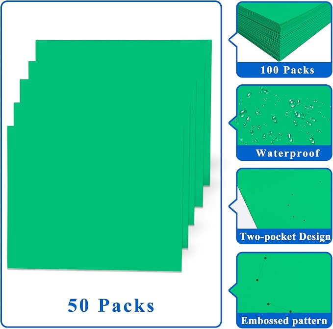 Zzrywuty 50 Packs Paper Green Folders with Pockets for Students,Businessmen and Office Workers,Letter Size,Two Pocket Folders with Card Slot for Office,Business,School Supplies - Image 5