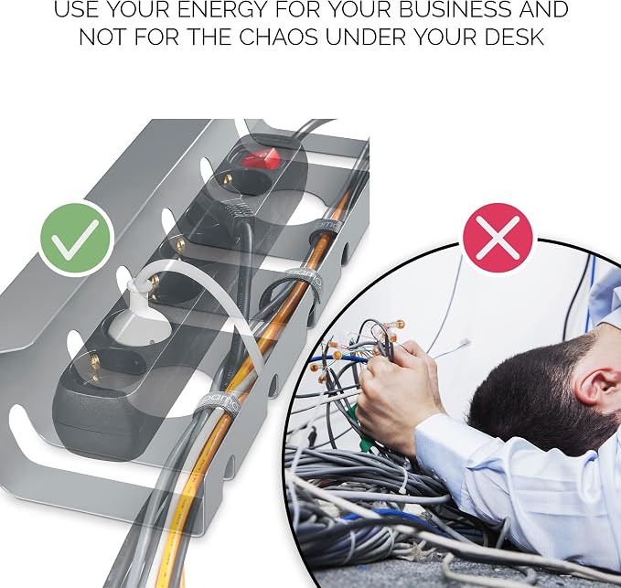 PAMO Cable Management Under Desk, Set of 2 - Grey/Silver | Easy under-table mounting keeps cables organized, includes 10 cable ties for a clean and tidy office or home workspace. - Image 5
