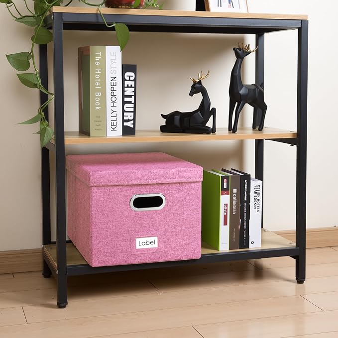 File Organizer Box - Set of 2 Collapsible Decorative Linen Filing Storage Hanging File Folders with Lids Office Cabinet Letter/Legal Size Pink (17x14x11.2 inch) - Image 3