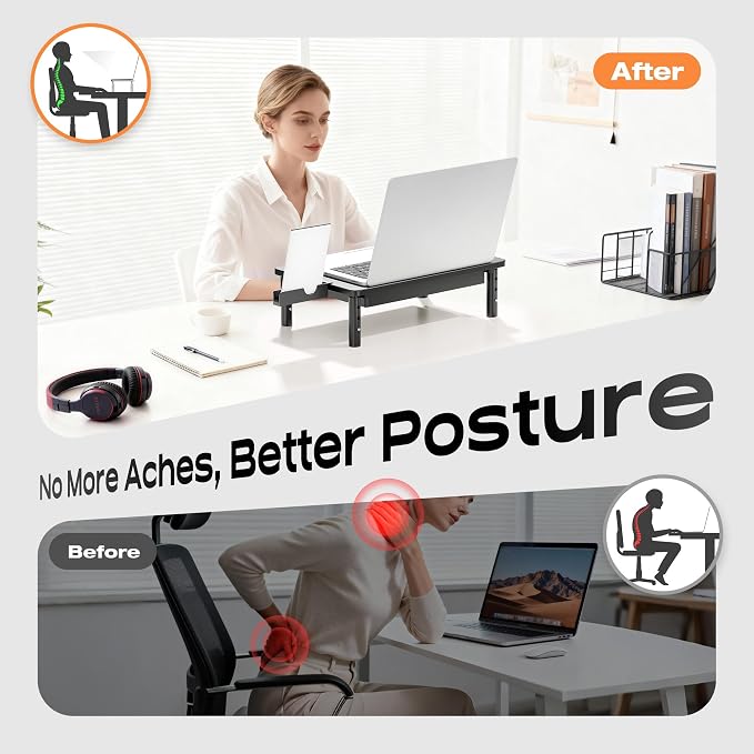 Computer Monitor Stand Riser with Storage, 3 Height Adjustable Laptop Desktop Monitor Stand with Drawer, Metal Short Printer Table, Stand Riser for Desk, Office Desk Organizers and Accessories, 1 Pack - Image 4