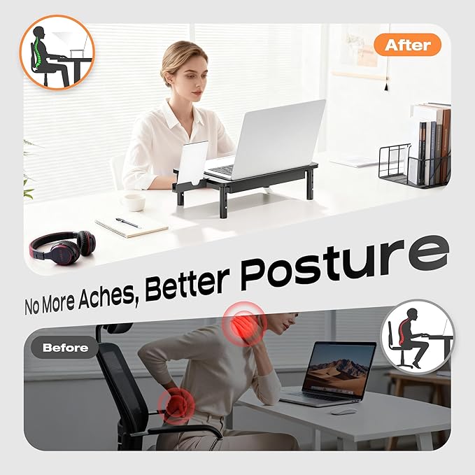 Computer Monitor Stand Riser with Storage, 3 Height Adjustable Laptop Desktop Monitor Stand with Drawer, Metal Short Printer Table, Stand Riser for Desk, Office Desk Organizers and Accessories, 2 Pack - Image 4