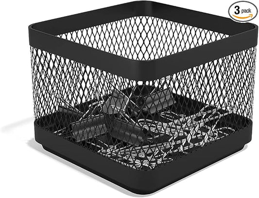 TRU RED Small Stackable Wire Mesh Accessory Holder, Matte Black, 3‑Pack – Desktop Organizer for Office Supplies by TRURED