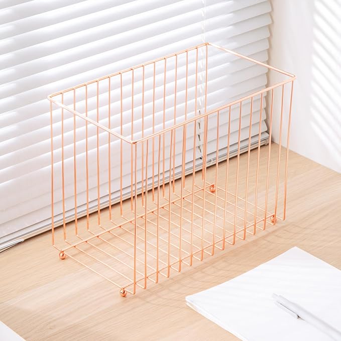 Y YOMA Hanging File Organizer, Letter Size Rose Gold Metal Desk File Crate Storage Basket for Home Office, 1 Pack, I Shaped - Image 6