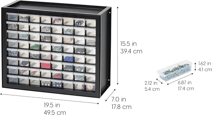 IRIS USA 64-Drawer Screw Organizer, Hardware Storage, Made in USA, Black | Wall mountable, Stackable, Building Bricks, Garage Tool Storage, Art & Craft Supplies, Beads, Gem Stones - Image 3