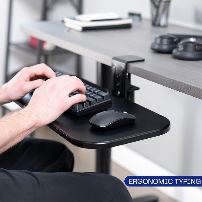 VIVO Clamp-on 23 x 10 inch Rotating Computer Keyboard and Mouse Tray, Extra Sturdy Desk Swivel Clamp, Ergonomic Typing, Black, MOUNT-KB04CB - Image 7