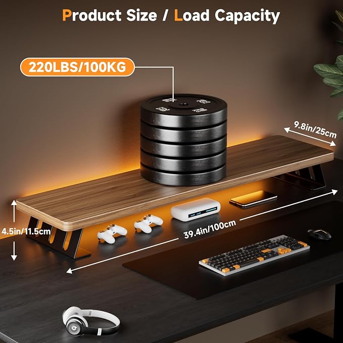 Dual Monitor Stand Riser, 39 Inch Large Wood Monitor Stands for 2 Monitors | Desk Monitor Riser for Computer/Laptop/Printer/TV, Stand Riser up to 220 lbs - Image 3