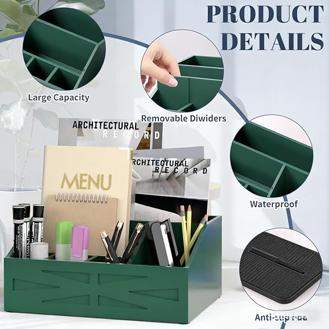 Wood Mail Organizer Countertop,Farmhouse Desk and Kitchen Countertop Storage, Letter Sorter, Desk Mail and Bill Organizer, Desktop File and Paper Holder (Green) - Image 5