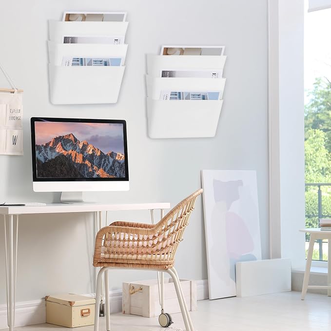 6 Pack White Plastic Single Pocket Hanging File Organizer, Wall Mount Paper Mails Magazines Holder, Mounted Folder Bins for Office School and Home, 12.99x4.13x7.48 inches - Image 5