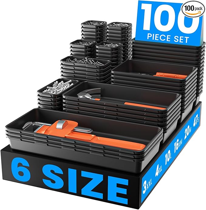 A-LuGei 【 】 Tool Box Organizer Tray Set Drawer Organizer Divider | 【Fits 100+ Tools】 Extra-Thick Plastic for Tool Chest Cart Desk Drawer Organizer Garage Organization Workbench Office Storage by A-LUGEI