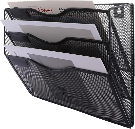 ASelected 3 Tier Wall File Holder Organiser,Paper Magazine Storage Rack Holde, Mesh Wall Mounted Holder Metal Hanging Wall Files Mail Document Holder for Office and home, Black by GiveYouTheBestChoice
