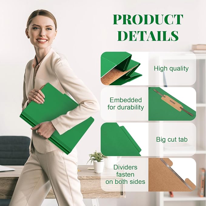 48 Pcs Skyygemm Classification Folder Letter Size, 1 Divider,Dark Green | Back to School Supplies, File Organizer with Fastener, Expanding File Organizer Bulk for Office Employee, Staff, Teacher - Image 3