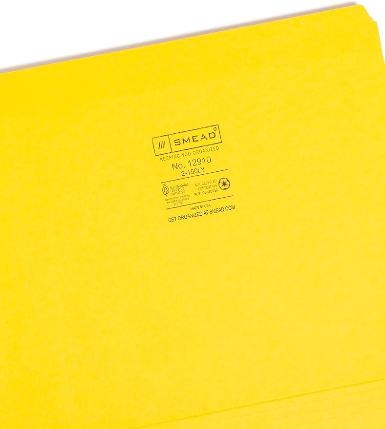Smead File Folder, Reinforced Straight-Cut Tab, Letter Size, Yellow, 100 per Box (12910) - Image 3