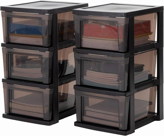 IRIS USA Plastic Drawer Storage Organizer, 3-Drawers, 2-Pack, for Classroom Art Craft Supplies, Bathroom Bedroom, Laundry Room, Black/Gray by IRISUSA