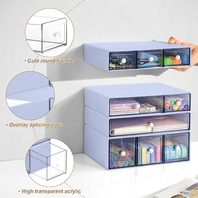 Desk Organizer with 9 Drawers, 4 Tier Plastic Stackable Storage Drawers for Desk Storage, Office Stationary Makeup Organizer Suit for Home Office and School - Image 3