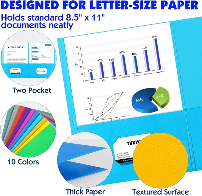 TUXIYA Folders with Pockets, 2 Pocket Folders 110 Pack, Assorted 10 Colors, Letter Size Thick Paper Pocket Folder for School Office Business Home - Image 3
