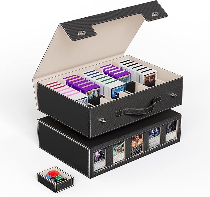 ZLCA Trading Card Storage Box 5-Row with Handle, MTG Storage Box | Holds 3900+ Cards with Commander Display, Top Loaders Organizer Case for TCG PTCG Sport Card(Black&Gold) by ZLCA