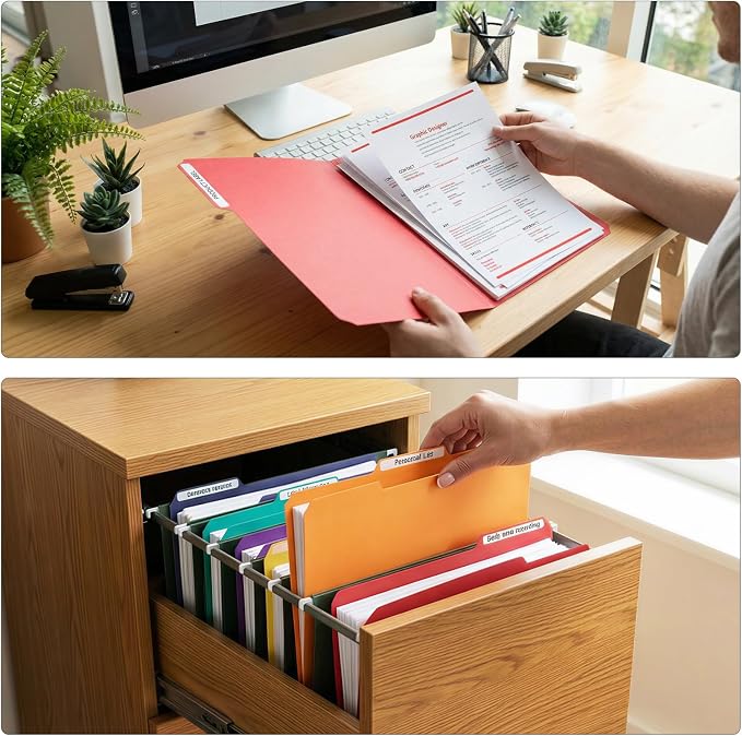 TOTiyea Heavy Duty Plastic File Folders with Tabs 14mil 120PACK Letter Size | Colored Poly File Folders with Strong Sticky Labels, Expandable Manila, for Hanging File System Office School Organization - Image 5