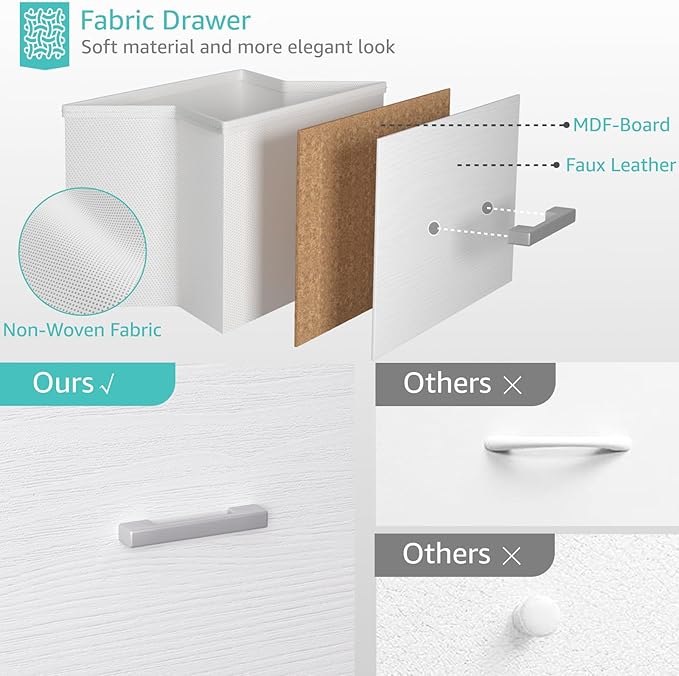 BOLUO Stackable Storage Drawers Closet Organizers and Storage Fabric White 2 Drawer Dresser for Bedroom 2 Packs Modern - Image 4