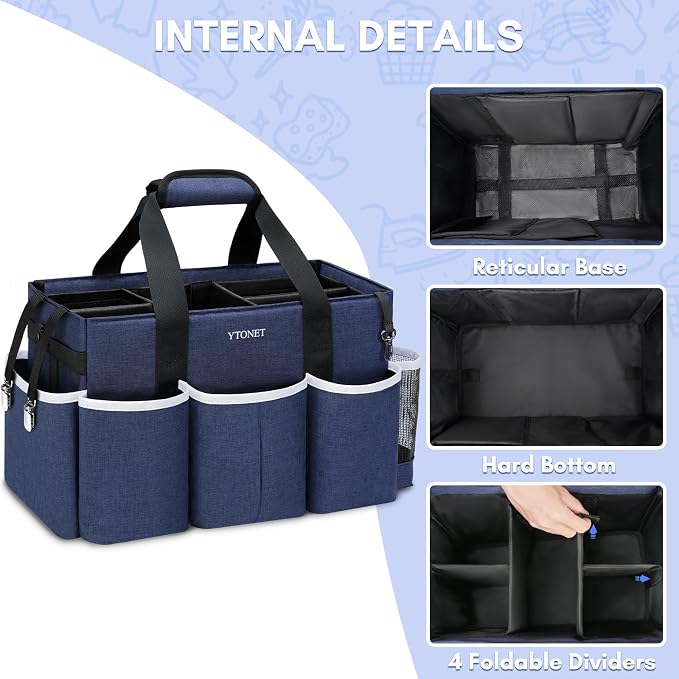 Ytonet Extra Large Cleaning Caddy Bag with Dividers, Foldable Cleaning Tote | Professional Housekeeping Tote for Cleaners, Wearable Cleaning Caddy Organizer with Shoulder Strap & Waist Strap, Blue - Image 4