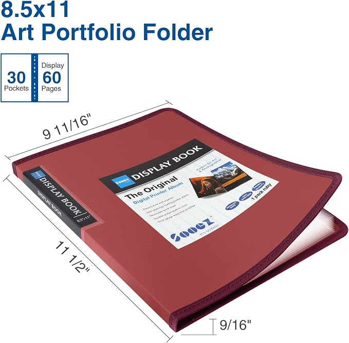Sooez 30-Pocket Binder with Plastic Sleeves 8.5x11,Heavy Duty Art Portfolio | Folder with Clear Sheet Protectors, Display 60 Pages, Presentation Book for Artwork, Document Organizer Binder - Image 2