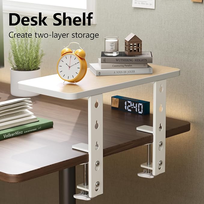 15.7"×7.5" Clamp-on Desk Extender, Monitor and Laptop Riser | Heavy-Duty Side/Top Desk Organizer Shelf, Adjustable Desktop Storage for Office Accessories, Light Wood - Image 7