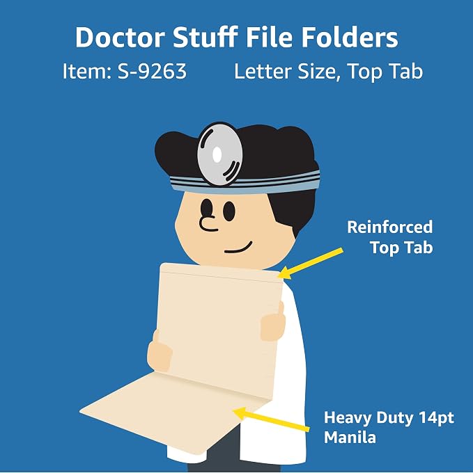 Top Tab Manila File Folders, Doctor Stuff, Reinforced Folder with Full Cut Top Tab, 14 pt, Letter Size, Manila, Box of 50 - Image 2