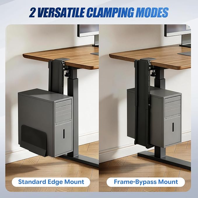 Adjustable Under Desk PC Mount, Heavy Duty No Drilling Clamp Mount on Desk Fits Most PC Tower 14.5”-22.4” (H) , Thickened & Ultra Strong CPU Holder for Standing Desk & Home Office, Black - Image 7