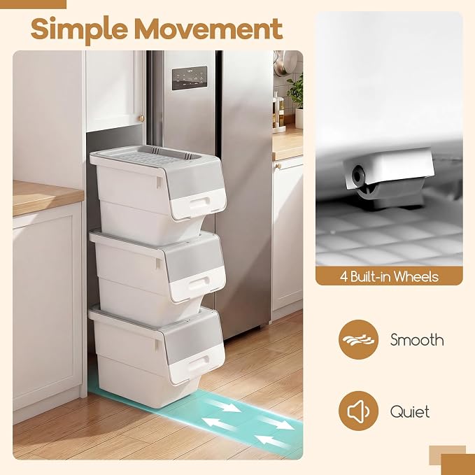 GIANTEX 3 Pack Plastic Stackable Storage Bins with Lids & Wheels, 12.5 QT | Open Front Stacking Bins, Organizer Bins for Pantry, Kitchen, Laundry, Closet, Playroom, Bedroom Organization - Image 8