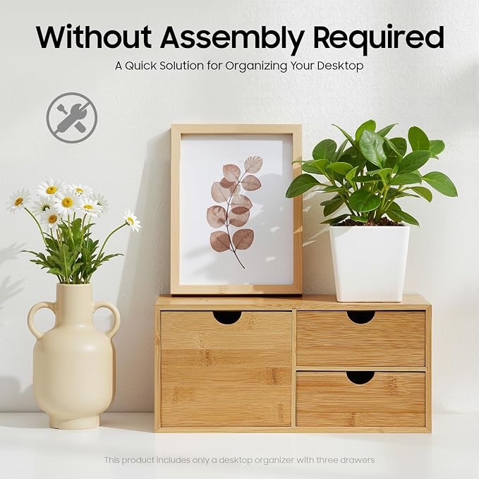 Ringmaster Bamboo Desk Organizer with 3 Drawers,Mini Desktop Organizer Drawer Tabletop Storage Organization Box for Office Home Supplies - Image 5