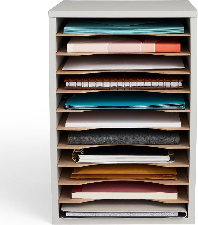 Safco Vertical Literature Organizer, 11 Compartments, Office and Classroom Mailbox with Adjustable Shelves, Wood Paper and Mail Sorter, Modern Gray - Image 6