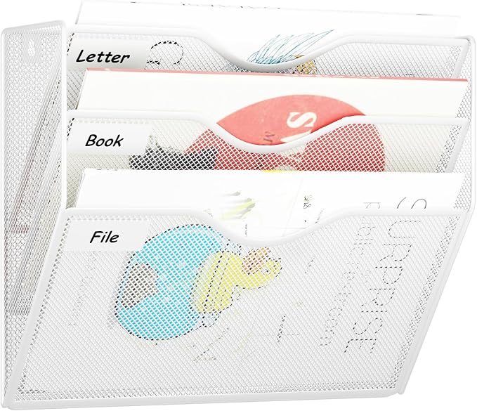 3 Pockets Hanging Wall File Organizer Mail Holder, Wall Mounted Paper Document Folder Holder, Clipboard Storage Organization Magazine Rack, White by GDINDINFAN